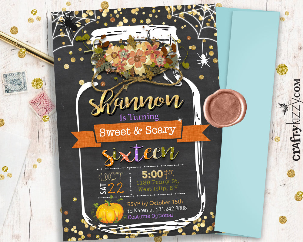 Sweet Sixteen Fall Birthday Invitation - Halloween Sweet 16 Invites – CraftyKizzy